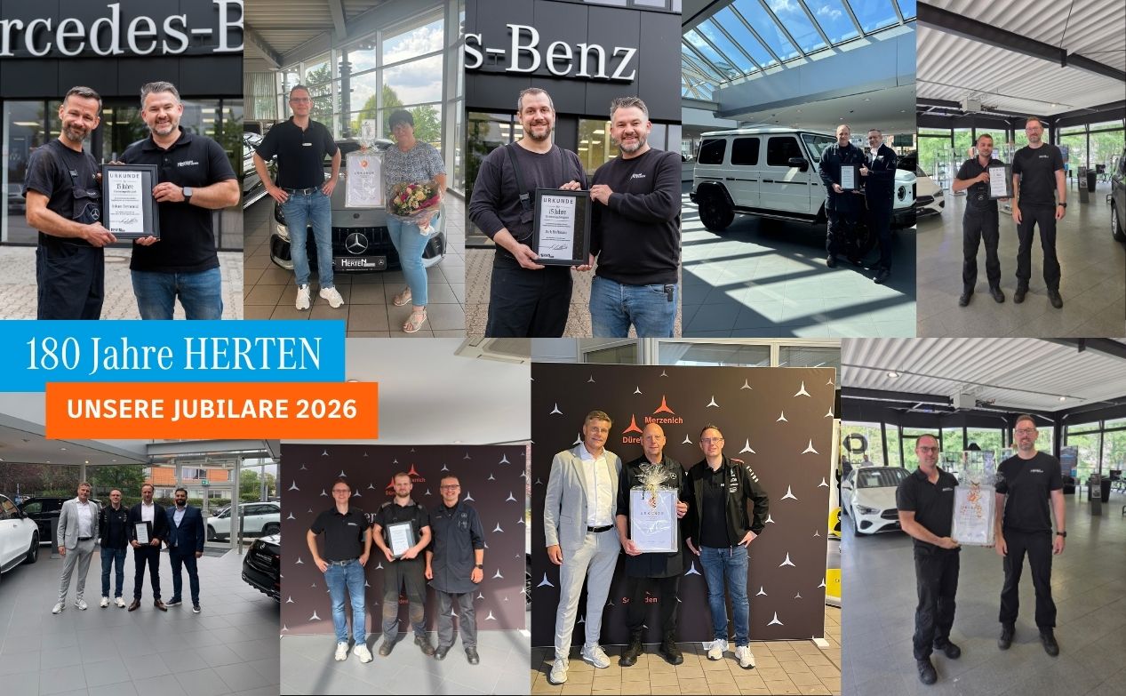 Gleich neun Menschen aus unserem Team feiern 2026 ihr Dienstjubiläum bei der Autohaus Herten Gruppe. Gemeinsam kommen sie auf beeindruckende 180 Jahre bei uns.
